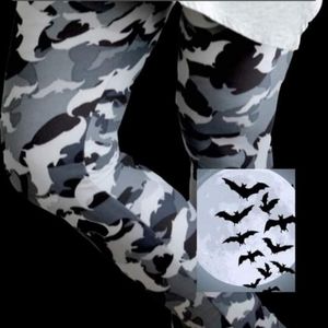 BLACK & Gray Bat Print Camo Yoga  Full length Leggings Size 12-20 NWT